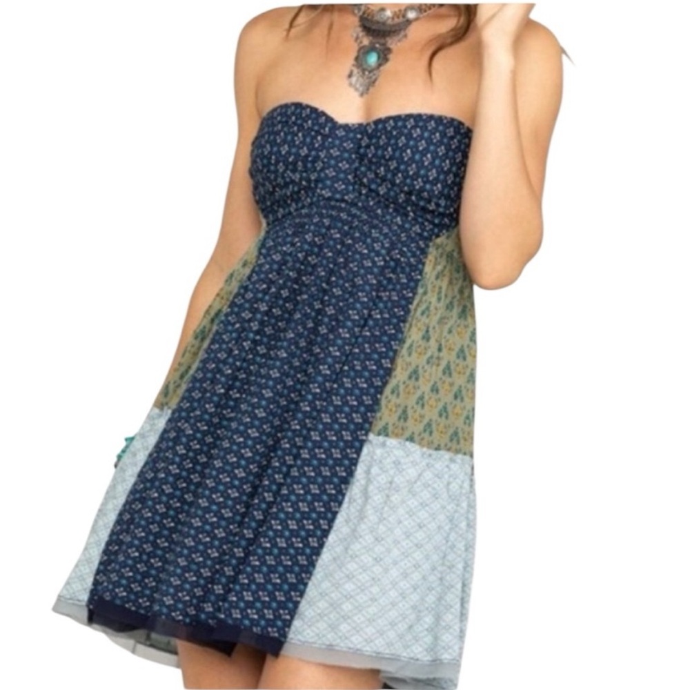 Free People XS Strapless Blue and Green Dress